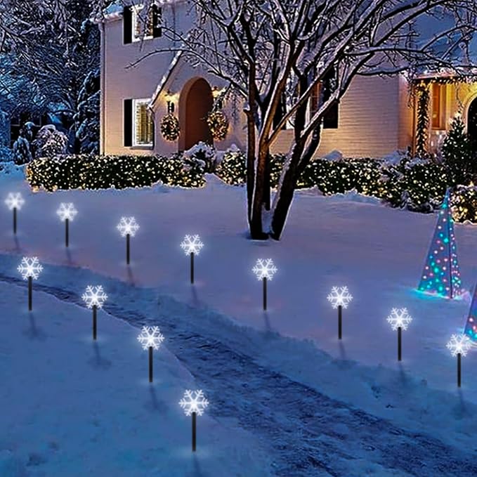 BRIGHTDECK Snowflake Solar Christmas Decorations Outdoor, 5 Pack LED Pathway Lights, Waterproof Snowflake Pathway | Lumora