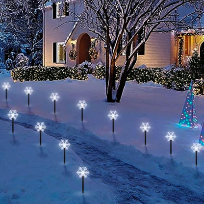 BRIGHTDECK Snowflake Solar Christmas Decorations Outdoor, 5 Pack LED Pathway Lights, Waterproof Snowflake Pathway Lights, Stake Lights for Christmas Garden Decor (5Pcs Cold White)