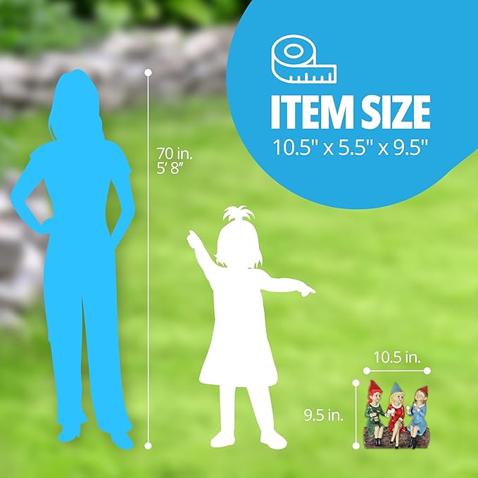 Exhart Garden Gnomes, Girl's Night Wine Drinking Solar Garden Gnome Statue, LED Hats, Outdoor Lawn and Yard Decoration, 5.5 x 10.5 x 9.5 Inch, Multicolor, Resin