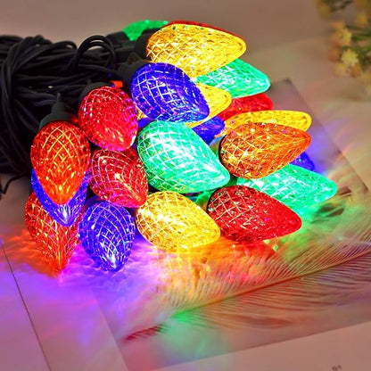 Brizled Colored Christmas Lights, 33ft 50 LED C9 Faceted Christmas Outdoor Lights, 120V UL Certified Tree Light, Connectable Xmas Roof Light for Christmas Tree Garden Yard Party Patio House Decor
