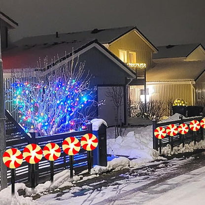 Christmas Lollipop Pathway Lights, 2 Sets 7Ft Christmas Pathway Lights Outdoor with 8 Candy Cane Markers Stake Lights, Candy Cane Landscape Path Lights for Outdoor Lawn, Garden, Yard, Sidewalk