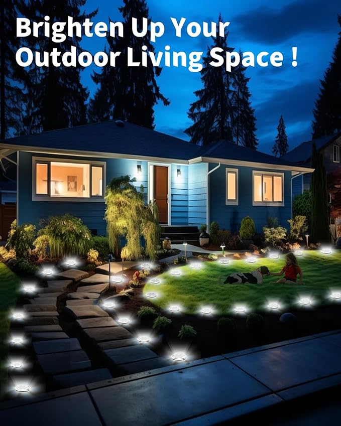 Solar Ground Lights Outdoor 18 Pack Waterproof, Upgraded Solar Garden Lights with 4 Side Light, Stainless Steel | Lumora