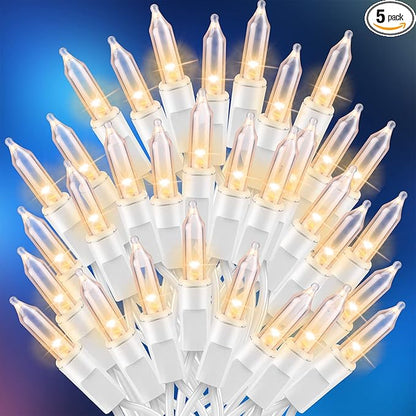 Ultra-Bright Connects End to End Warm White Christmas Mini Lights 100L 19.6Ft UL Listed Incandescent Bulb String Light Set for Indoor and Outdoor Holiday Garden Party Christmas Tree Decor