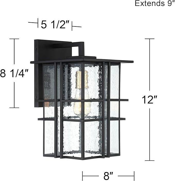 Possini Euro Design Arley Modern Outdoor Wall Light Fixture Black Geometric Frame 16" Seedy Glass for Exterior Barn Deck House Porch Yard Patio Outside Garage Front Door Garden Home Roof Lawn