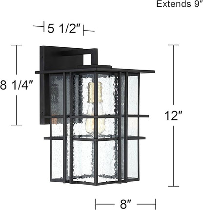 Possini Euro Design Arley Modern Outdoor Wall Light Fixture Black Geometric Frame 16" Seedy Glass for Exterior Barn Deck House Porch Yard Patio Outside Garage Front Door Garden Home Roof Lawn