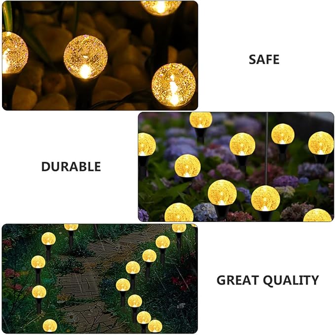Solar Lawn Lights 10pcs Warm White Outdoor Garden Solar Lamps with Bubble Globe Design, Decorative Landscape Pathway Lighting for Yard and Patio