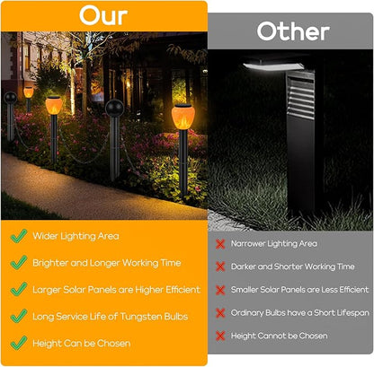 GOESWELL Solar Post Lights Decorative Fence: 27 inch Tall Large Landscape Path Lights with Chains for Pool Driveway Patio Garden - Set of 3 Flickering Flame Lights and 2 Post