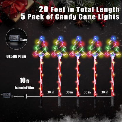 Christmas Pathway Lights Outdoor Decorations, 6/18H Timer 8 Modes, UL588 & IP65 Waterproof - Plug-in 4.5V LED Pathway Light (Not Solar) Pathway Lights Outdoor, Colorful Xmas for Walkway Decor 5 Pack