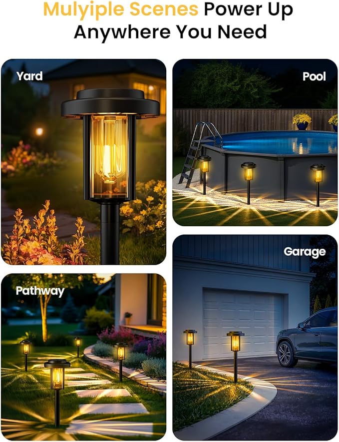 GIGALUMI Solar Pathway Lights Outdoor, 8 Pack Waterproof IP65 Solar Powered Landscape Lighting, Auto On/Off Garden Lights for Yard Lawn Patio Walkway Driveway Decor (Warm White)