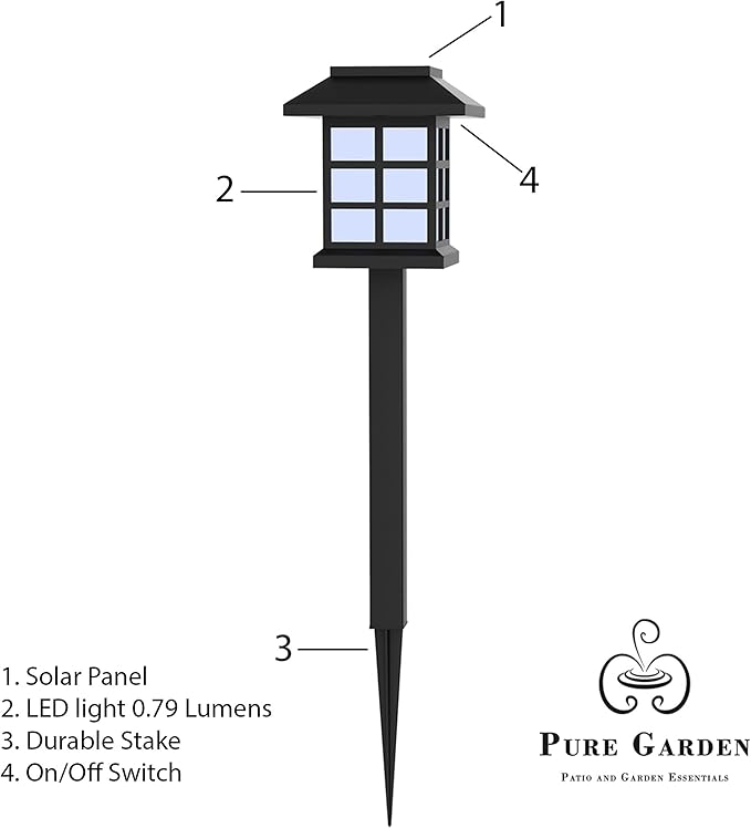 Pure Garden Solar Powered Lights (Set of 6)- LED Outdoor Stake Spotlight Fixture for Gardens, Pathways, and Patios | Lumora