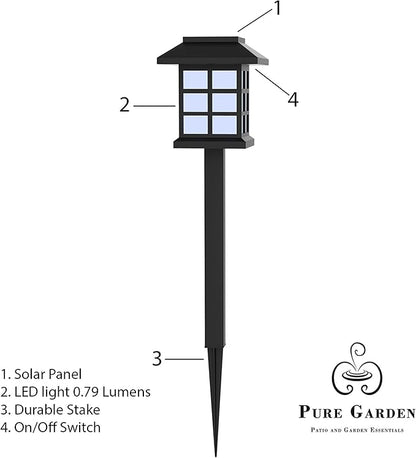 Pure Garden Solar Powered Lights (Set of 6)- LED Outdoor Stake Spotlight Fixture for Gardens, Pathways, and Patios, Black, 15” (H) x 3.25” (L) x 3.25” (W) (Pack of 2)