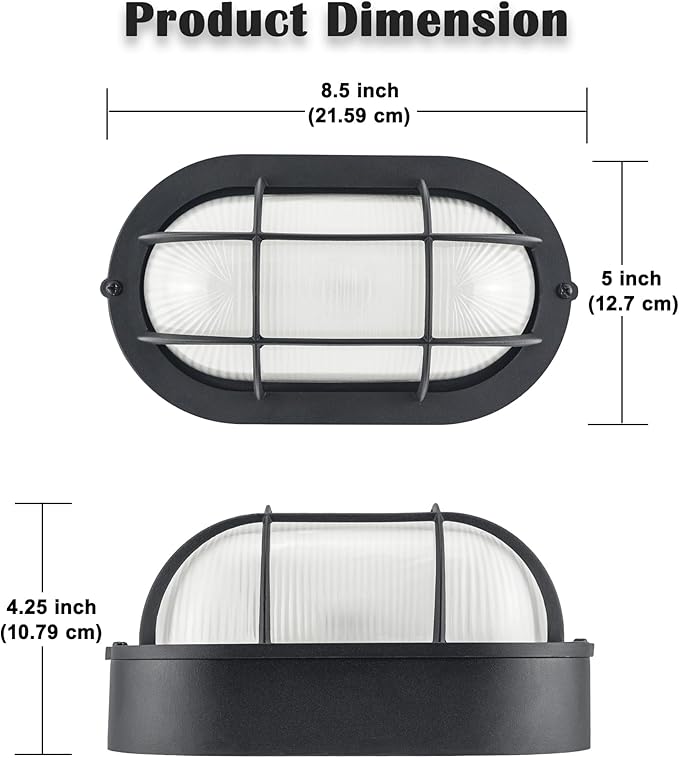 Outdoor LED Bulkhead Light Worked as Outdoor Flush Mount Ceiling Light, Wall Lantern, 6W 520Lumens 5000K Daylight, Dimmable, Aluminum Housing, Black 2 Pack