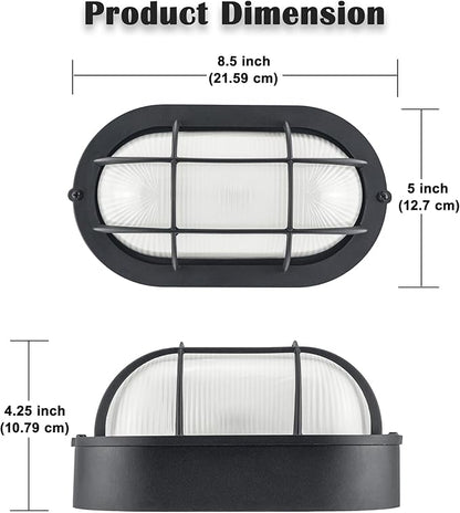 Outdoor LED Bulkhead Light Worked as Outdoor Flush Mount Ceiling Light, Wall Lantern, 6W 520Lumens 5000K Daylight, Dimmable, Aluminum Housing, Black 2 Pack