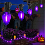 12FT Purple Halloween Lights Outdoor, C7 LED String Lights Plug in with Black Wire for Porch Railing, Walkway | Lumora