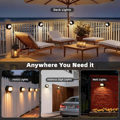 Sublume Solar Fence Lights, 8 Pack Outdoor Step Lights, IP65 Waterproof, 3000K Warm-White, Dusk to Dawn Outdoor Lighting Decor for Wall, Garage, Patio, Exterior, Porch