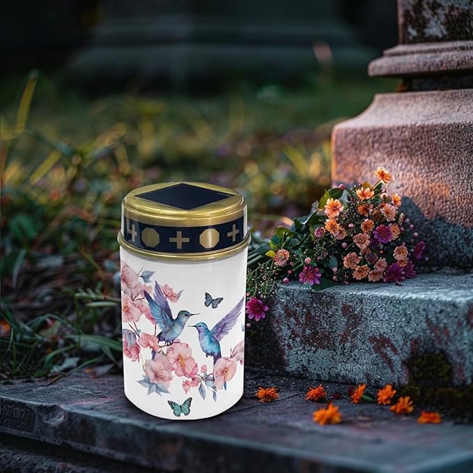 Hummingbird Outdoor Lights Solar Powered Waterproof Solar Memorial Lights for Graves Multipurpose Flameless Candle for Cemetery Garden Backyard Decorative Memorial Lights