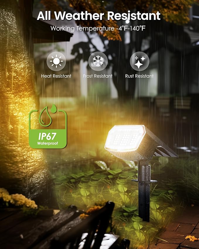 Solar Spot Lights Outdoor IP67 Waterproof 6 Pack, 63 LED 3 Modes Solar Landscape Spotlights for Yard Garden Pathway | Lumora