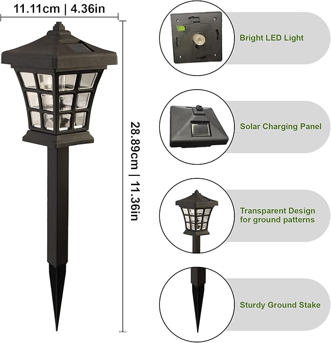 Crosslight 6 Pack Pagoda Solar Walkway Decorative Light, Weatherproof Décor Perfect for Outdoor Pathways, Front Porch, Yards, Driveways (Black, Warm White)