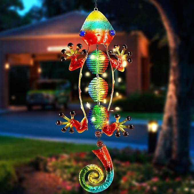 Gecko Solar Outdoor Lights Hanging Lanterns Metal Decorative Lights for Backyard Porch Patio Yard Balcony Teepee Lawn Pathway……