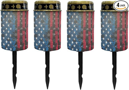 American Flag Solar Lights,Warm White Solar Pathway Lights Outdoor Waterproof Solar Garden Stake Lights Landscape Lighting for Yard Patio Flameless Stoplights,Wall Lights Auto On/Off