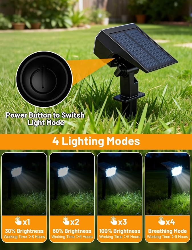 Solar Spot Lights Outdoor Waterproof, 4 Pack Solar Powered Garden Lights, 59 LED 4 Lighting Modes, Outside Yard | Lumora