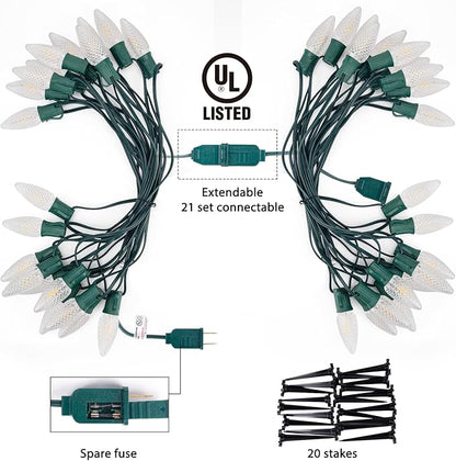Brightown Strawberry C9 Christmas Pathway String Lights, 25.7 Feet C9 Walkway Lights with 20 Clear Bulbs and Stakes, Connectable Christmas Lights Outdoor Decoration for Outside Lawn, Warm White