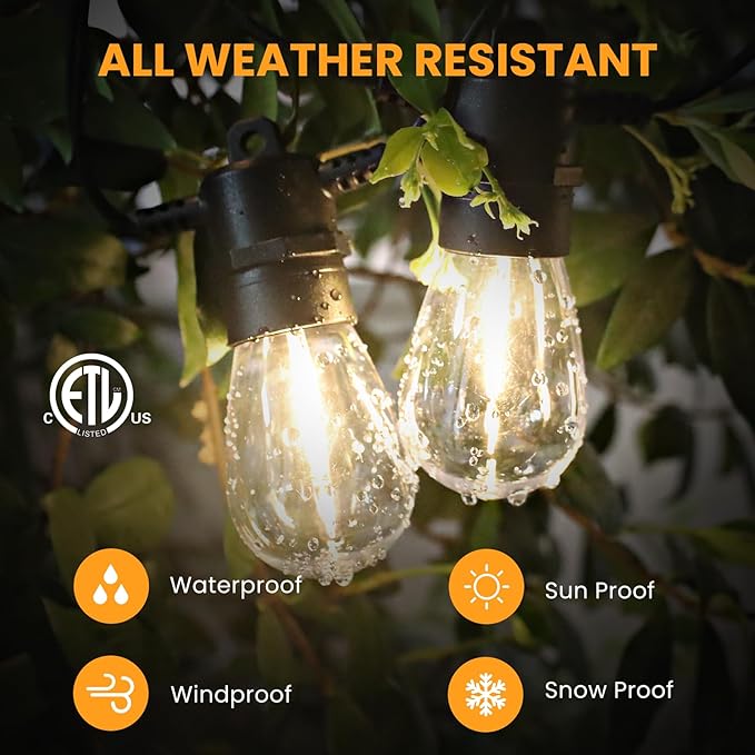 104FT(98+6) Solar String Lights Outdoor Waterproof, Solar Powered Patio Light with 30+2 Dimmable S14 Edison Bulbs | Lumora