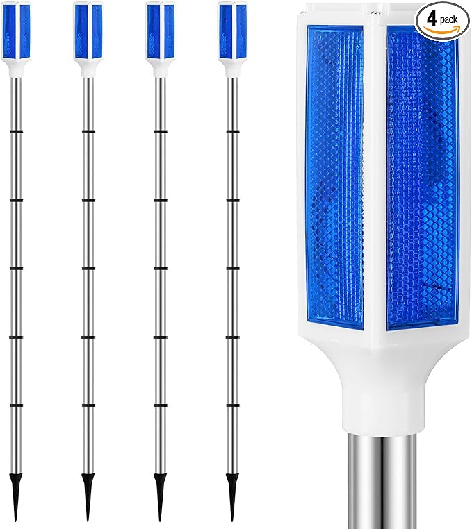 4 Packs Solar Powered Reflective Driveway Markers Lights 51'' Landscape Driveway Reflectors on Poles for Parking Winter Snow Road Outdoor Yard Night Sidewalk, Blue(Blue)