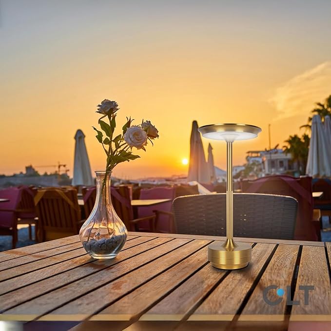 Cordless Table Lamps Rechargeable, Portable Battery Operated Lamp, 3 Color Stepless Dimming LED Table Light with Memory Function, for Outdoor/Dinner/Patio/Restaurant (Gold)