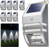 8 Pack Solar Wall Lights, Stainless Steels Outdoor Waterproof Motion Sensor Modern Metal Lamps for Fence, Deck | Lumora