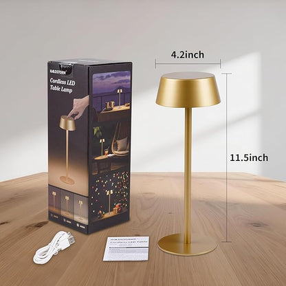 2 Pack Cordless Table Lamp, 50h Runtime, Metal, 3 Color Dimming Rechargeable Battery Operated Desk Lamp, IPX4 Waterproof Wireless Outdoor Table Lamp for Dinner/Restaurant/Bedroom/Cafe