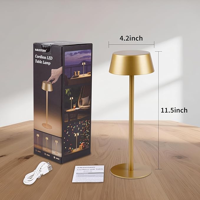 4 Pack Cordless Table Lamp, 50h Runtime, Metal, 3 Color Dimming Rechargeable Battery Operated Desk Lamp, IPX4 Waterproof Wireless Outdoor Table Lamp for Dinner/Restaurant/Bedroom/Cafe