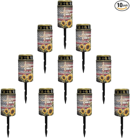 US Flag-Cross-Sunflower Solar Garden Lights Outdoor LED Lantern Pathway Stake Lights Solar Waterproof Solar-Powered Fairy Lights for Outside Landscape Lighting,Wall Light Auto On/Off