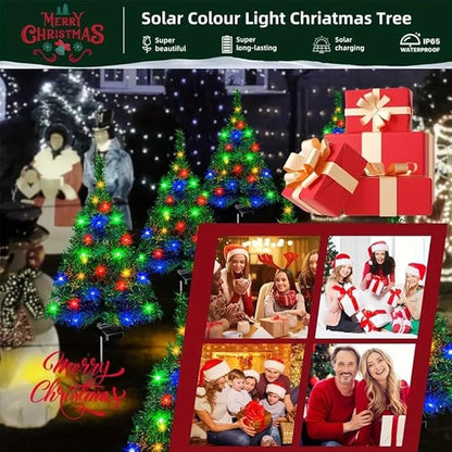 Solar Christmas Tree Lights Holiday Decorations, Outdoor Courtyards Solar Powered Artificial Xmas Tree for Yard Porch Pathway, LED Mini Christmas Decor for Outside Garden Patio Lawn(4PCS)