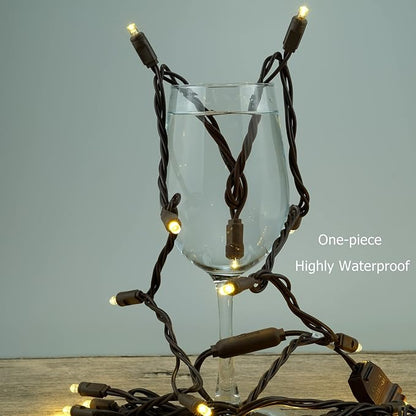 YULETIME Warm White One-Piece Wide Angle Christmas Lights 140 Count 48 Feet, 2 Sets 70 LED 24 ft High Waterproof 5mm UL Certified String Light (Warm White - Brown Wire)