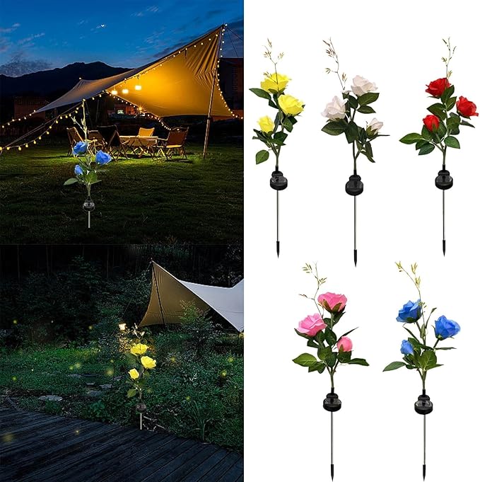 Solar Garden Lights,Solar Flowers Outdoor Waterproof with Rose, Garden Lights Solar Powered Waterproof, Solar Flower Lights, Solar Lights for Outside Garden Patio Yard Decorations (Yellow)