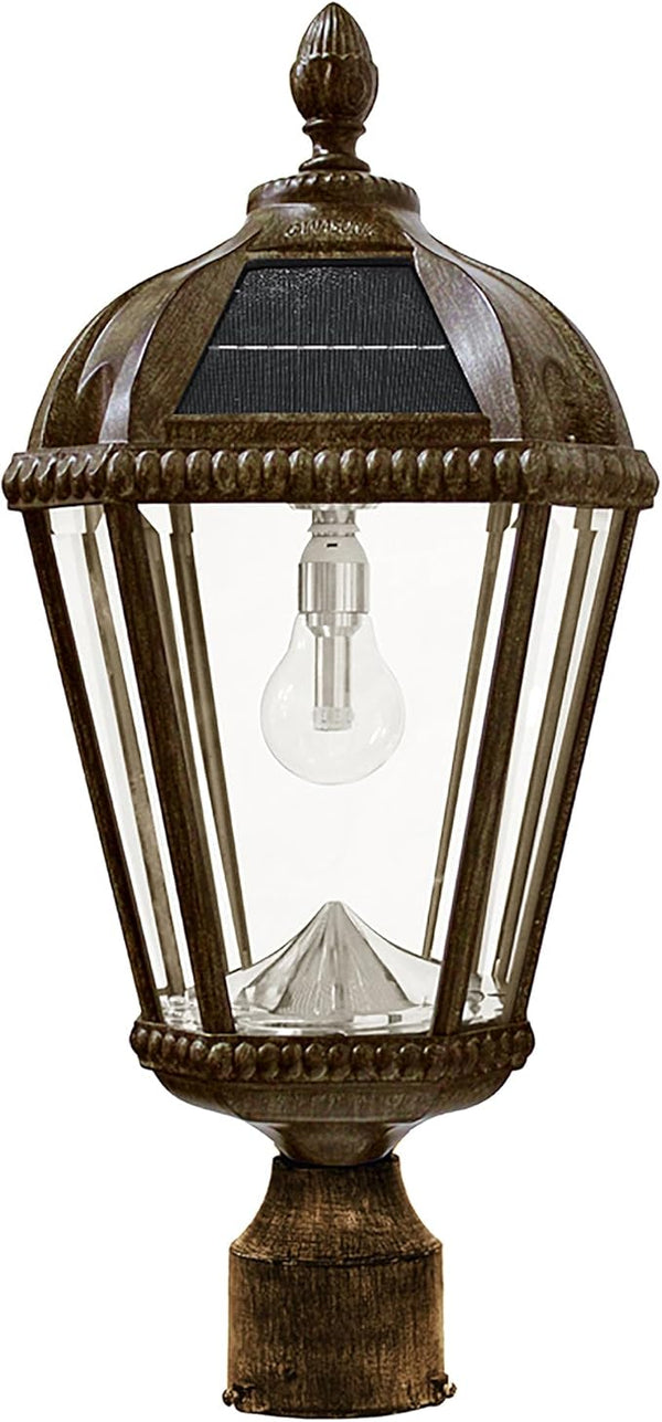 Gama Sonic Outdoor Solar Lamp Post Light, Weathered Bronze Finish Aluminum, Royal Bulb, Beveled Glass, 3-inch | Lumora