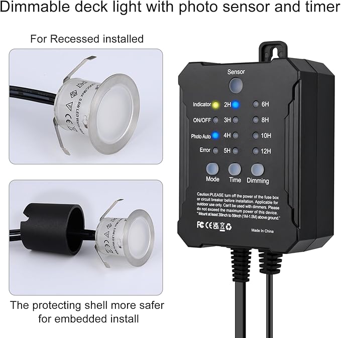 SMY Lighting Dimmable LED Deck Lights with Timer and Photocell Sensor and Protecting Shell φ32mm,30Pack Outdoor LED Smart Deck Lighting IP67 Waterproof for Garden,Yard Stair, Patio, Floor Decoration