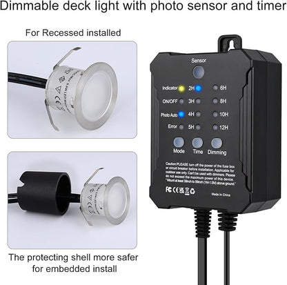 SMY Lighting Dimmable LED Deck Lights with Timer and Photocell Sensor and Protecting Shell φ32mm,30Pack Outdoor LED Smart Deck Lighting IP67 Waterproof for Garden,Yard Stair, Patio, Floor Decoration
