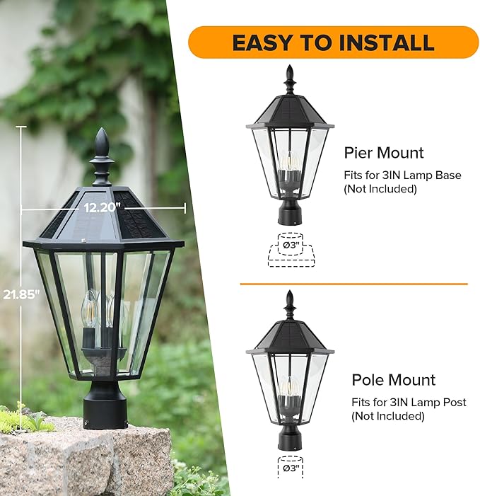 LUTEC 12513LE4-SL-Head LED Post Solar Light Outdoor, Dusk to Dawn Vintage Street Lights for Lawn Patio Yard Pathway | Lumora