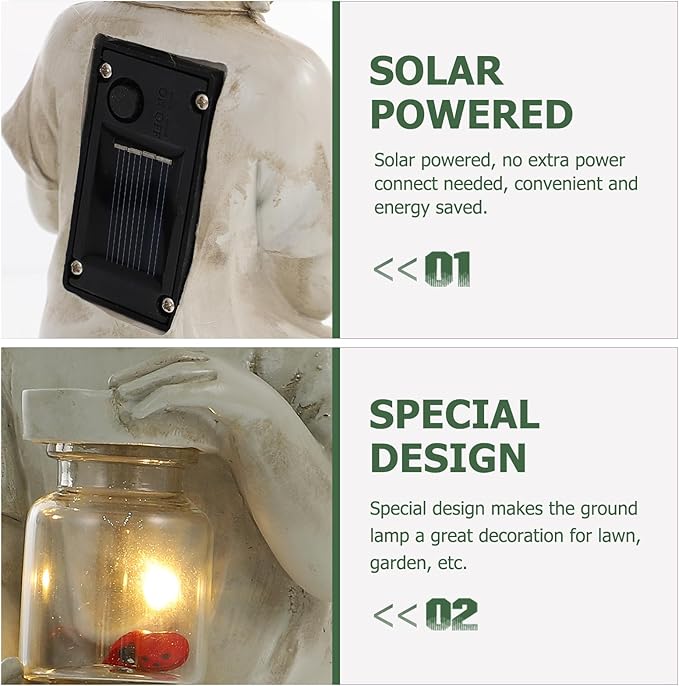 Solar Lawn Light Human Doll Statue Decorative Garden Light Outdoor Waterproof Solar Powered Yard Sculpture for Pathway and Home