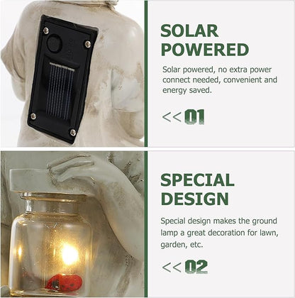 Solar Lawn Light Human Doll Statue Decorative Garden Light Outdoor Waterproof Solar Powered Yard Sculpture for Pathway and Home