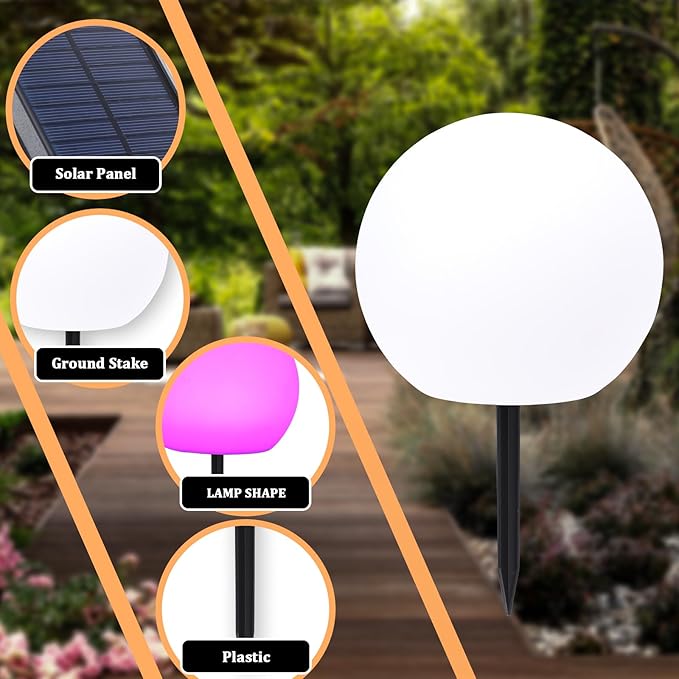 Outdoor Globe Light 2 Pack Solar Waterproof Garden Pathway Lights Outdoor Lights for Yard Patio Walkway Landscape In-Ground Spike