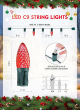 100 Feet Commercia Led Outdoor Christmas Lights, Waterproof C9 Christmas String Lights with 100 C9 Strawberry Bulbs | Lumora