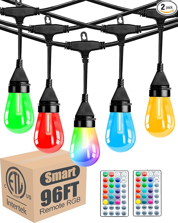 Lightdot 96FT Outdoor Led Patio Lights, Led String Lights with Shatterproof Edison Vitage Bulbs,2200K, Commercial Grade Hanging Light for Patio Cafe Bistro Backyard- ETL Listed