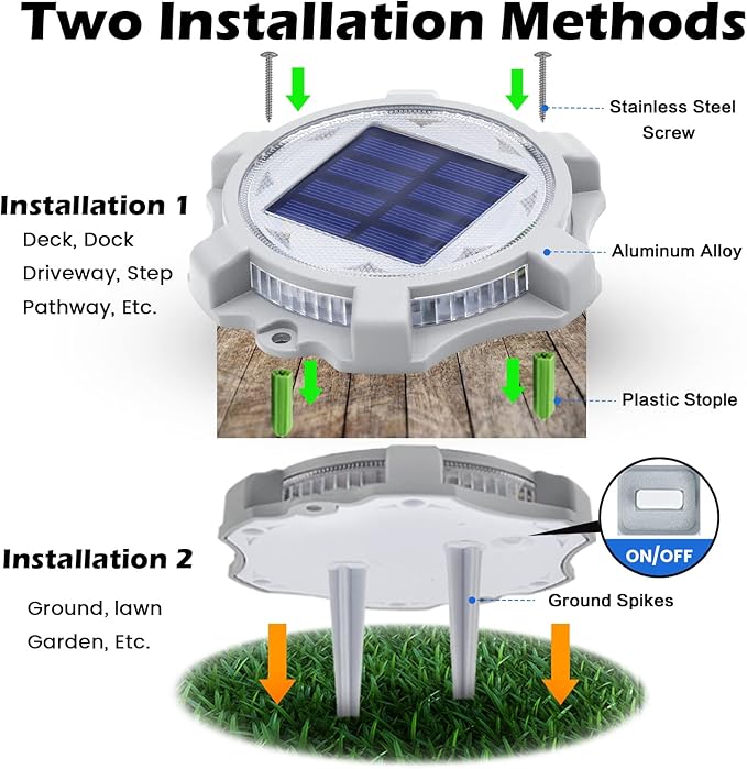 Siedinlar Solar Deck Lights Outdoor 2 Modes LED Driveway Markers Dock Light Waterproof for Step Walkway Ground Stair Pathway Yard Road Garden 1 Pack (Blue/Red)