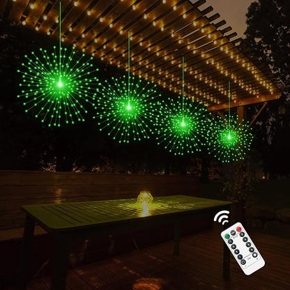 2 Pack Starburst Sphere Lights,200 LLED Firework Lights, 8 Modes Dimmable Remote Control Waterproof Hanging Fairy Light, Copper Wire Light for Patio Parties Christmas (Green)