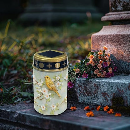 Bird Flower Cemetery Solar Lights - Solar Powered Garden Stake Lights Decorative for Cemetery Grave Yard Patio Outdoor Decoration Memorial Gifts