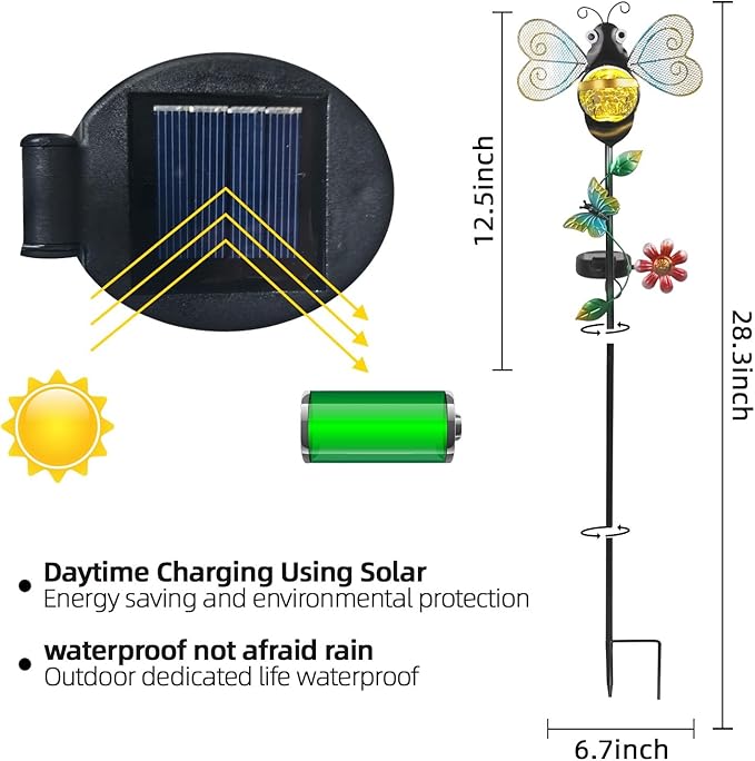 Solar Bee Garden Stakes Lights Outdoor Waterproof Metal Garden Stakes Decorative Bee Decor for Outside Yard Lawn Patio Decorations Whimsical Solar Lights Outdoor Housewarming Gardening Gifts for Women