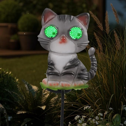 Cat Solar Garden Stakes 39.3inch with Decorative Green Moving LED Eyes, Cat Solar Lights Outdoor Garden Metal Yard Art for Outdoor Decor Lawn Ornament